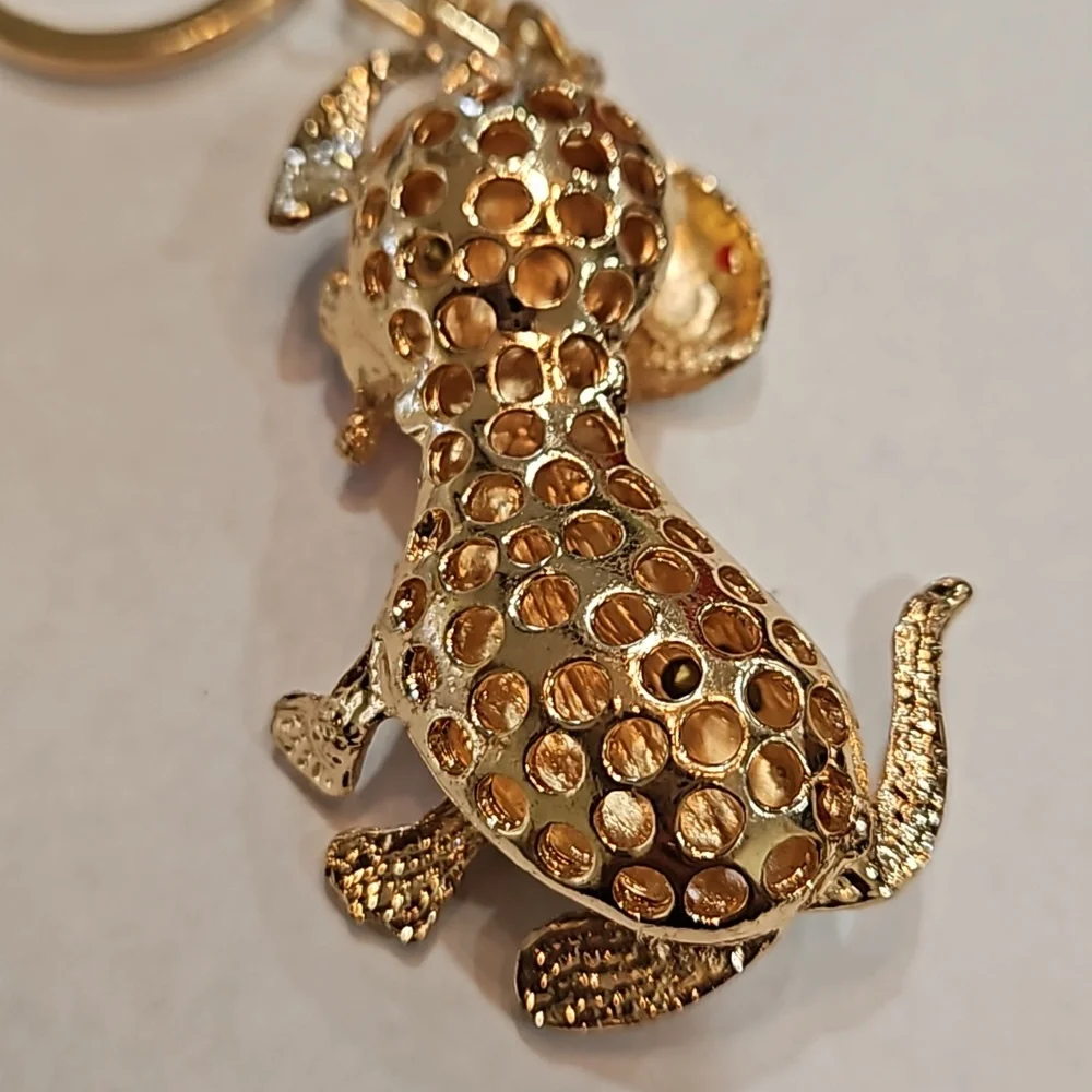 ROSEGOLD RED PINK YELLOW BLING DOG WITH RED TONQUE‎ PUPPY KEYCHAIN